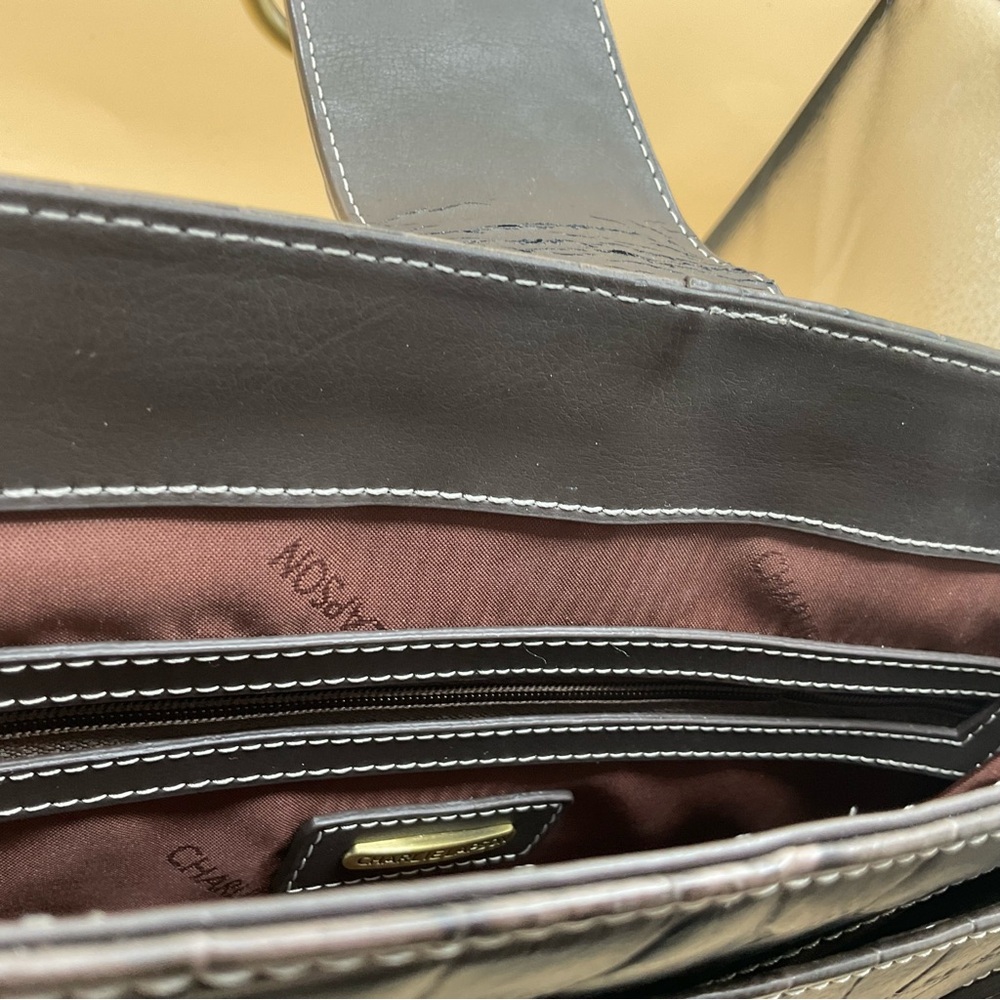 CHARLIE LAPSON Crocodile brown leather embossed shoulder bag. - Picture 8 of 11
